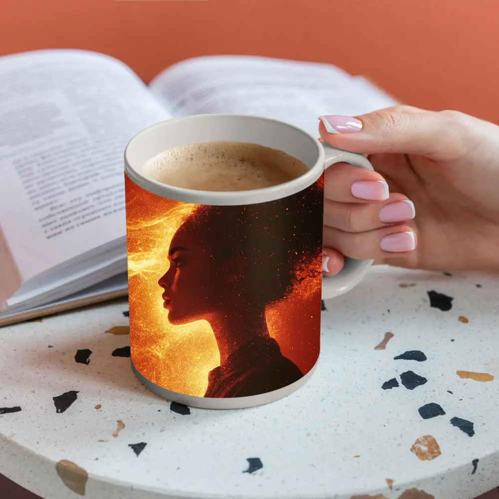 Woman Silhouette Fire Flames Glowing Background – Mugs