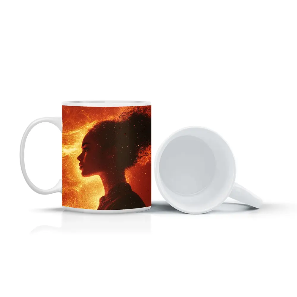 Woman Silhouette Fire Flames Glowing Background – Mugs