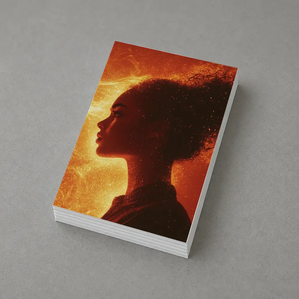 Woman Silhouette Fire Flames Glowing Background – Postcards