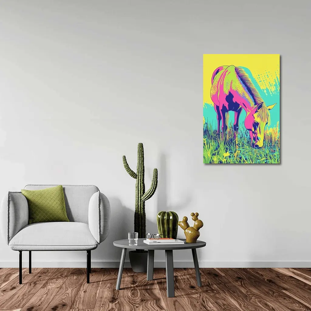 Pop Art Horse Grazing Green Meadow – Wall Art