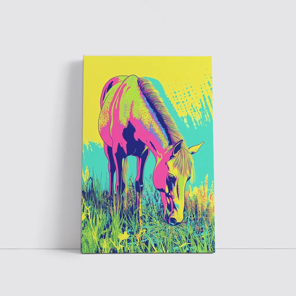 Pop Art Horse Grazing Green Meadow – Wall Art