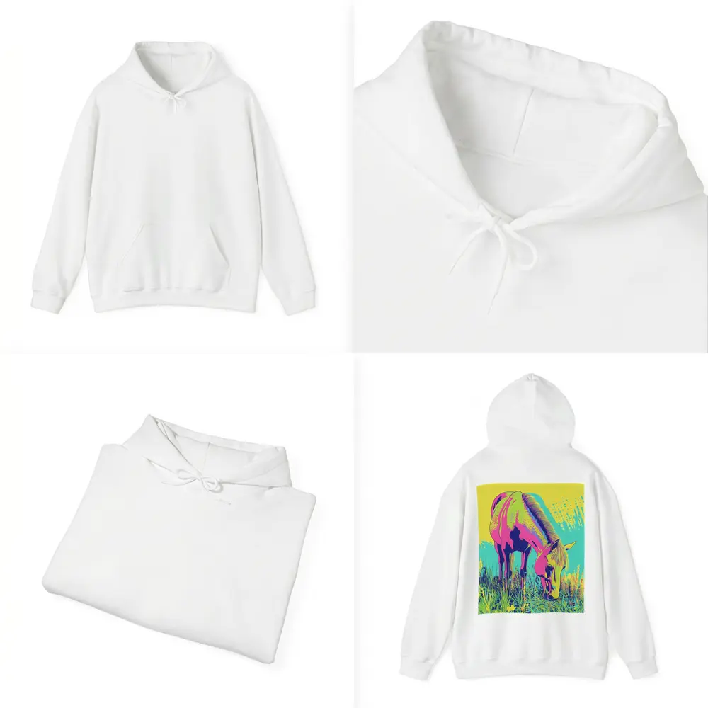 Pop Art Horse Grazing Green Meadow – Hoodies