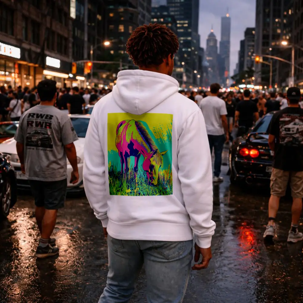 Pop Art Horse Grazing Green Meadow – Hoodies