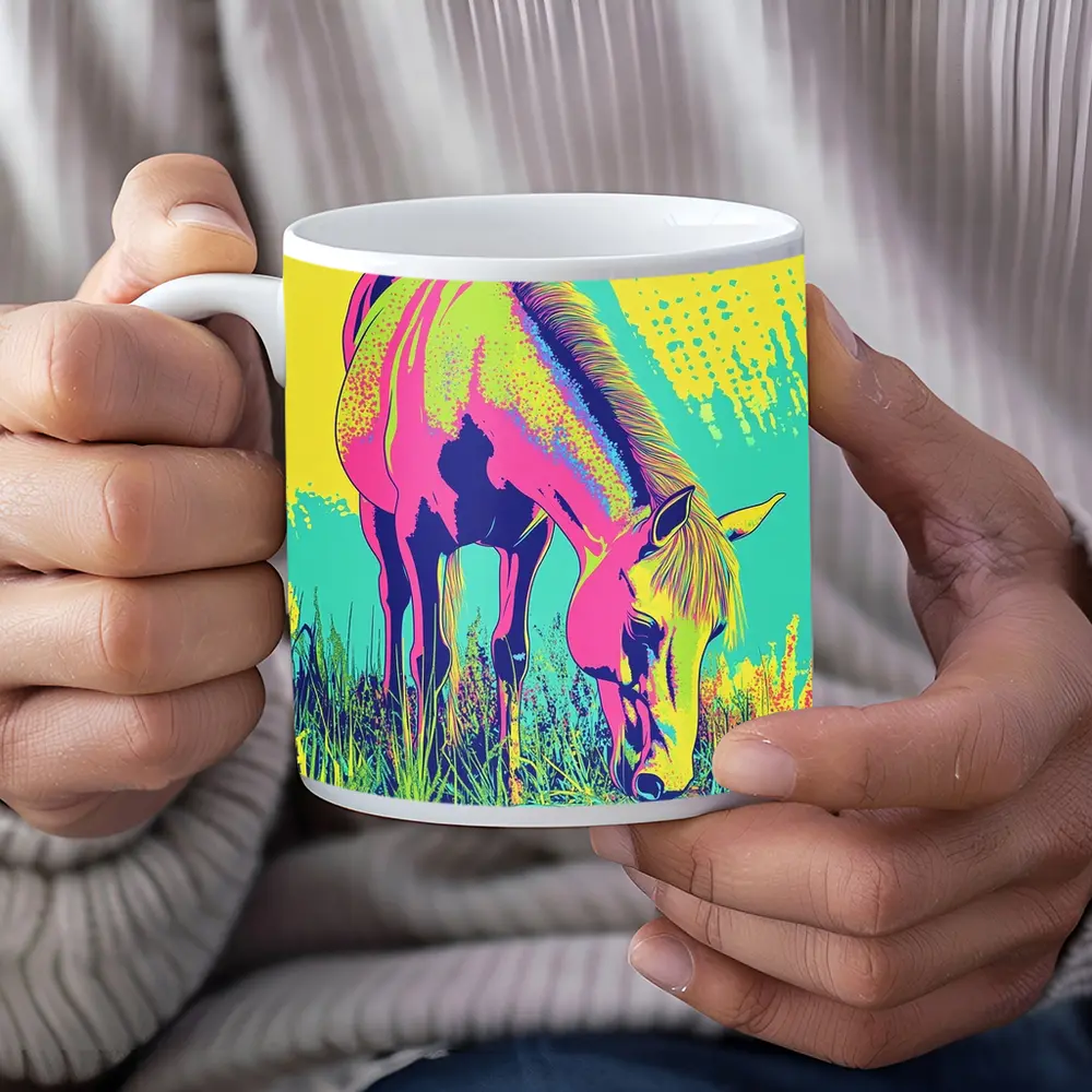Pop Art Horse Grazing Green Meadow – Mugs