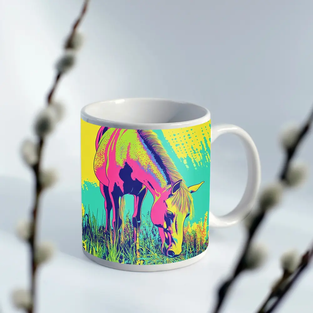 Pop Art Horse Grazing Green Meadow – Mugs