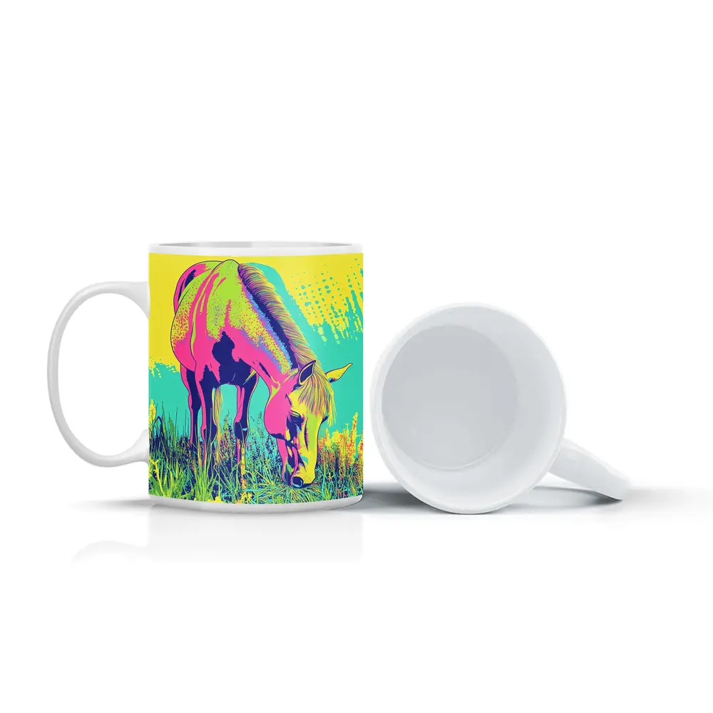 Pop Art Horse Grazing Green Meadow – Mugs