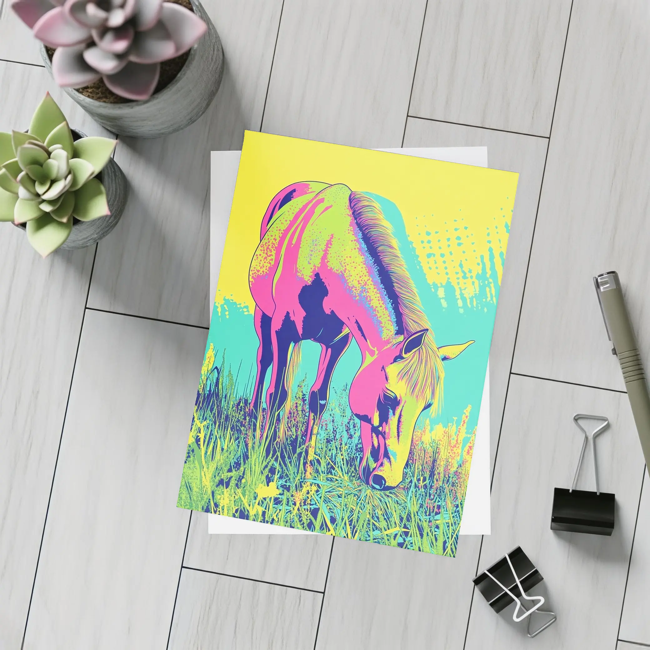 Pop Art Horse Grazing Green Meadow – Postcards