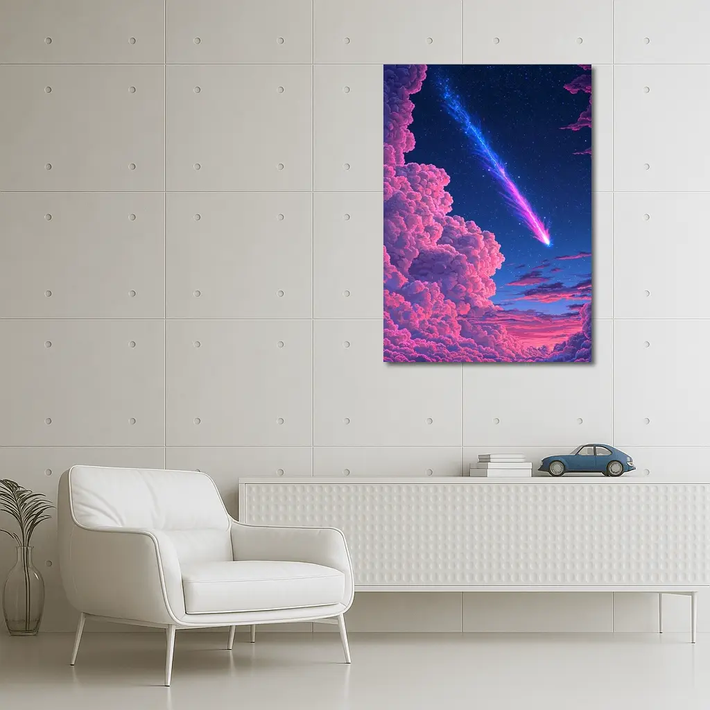 Pixel Art Comet Pink Night Sky – Wall Art