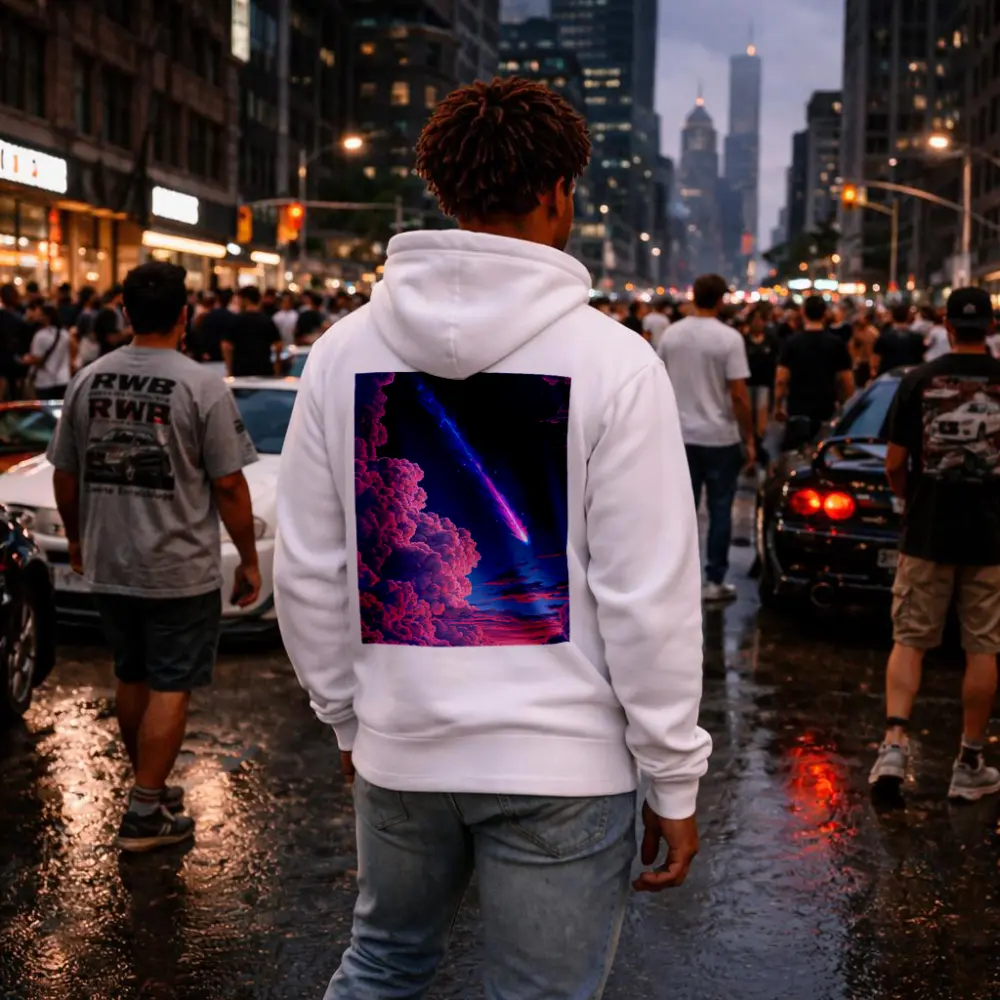 Pixel Art Comet Pink Night Sky – Hoodies