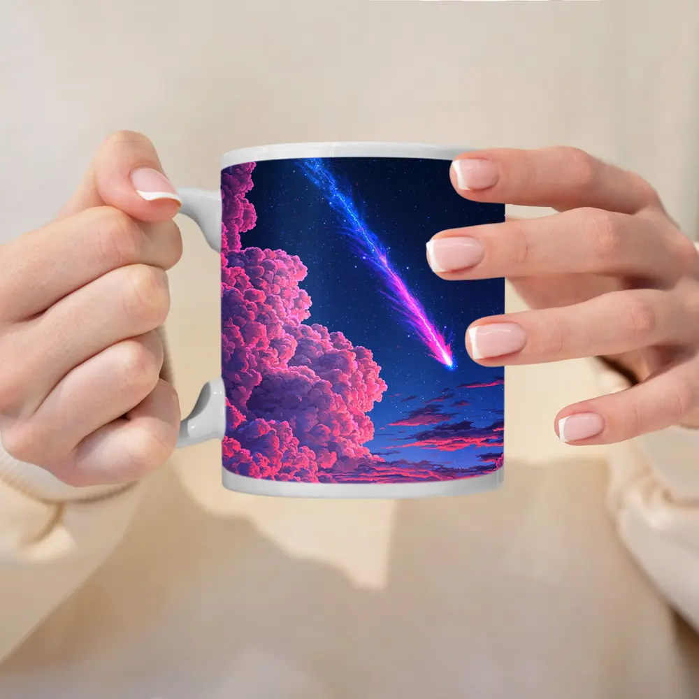 Pixel Art Comet Pink Night Sky – Mugs