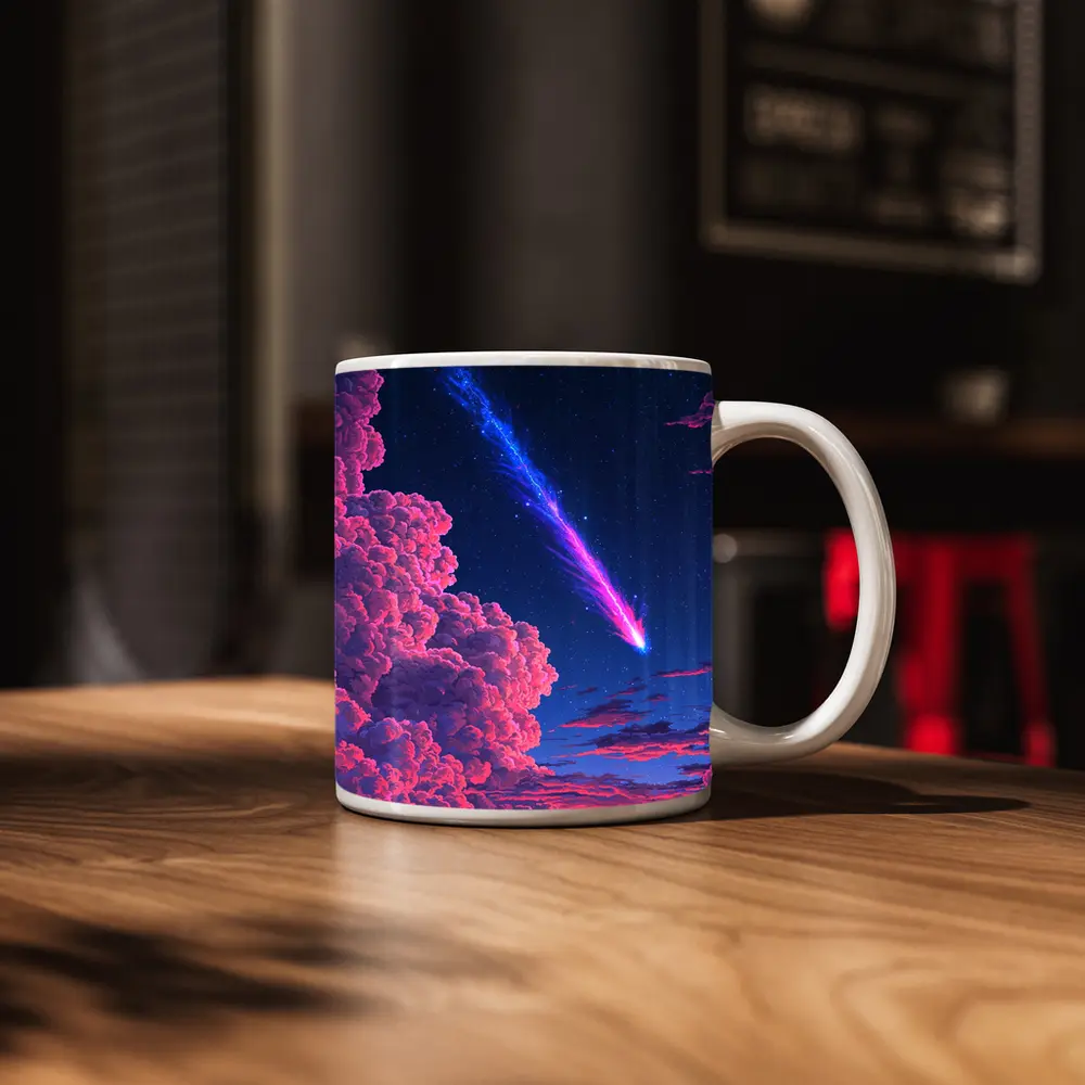 Pixel Art Comet Pink Night Sky – Mugs
