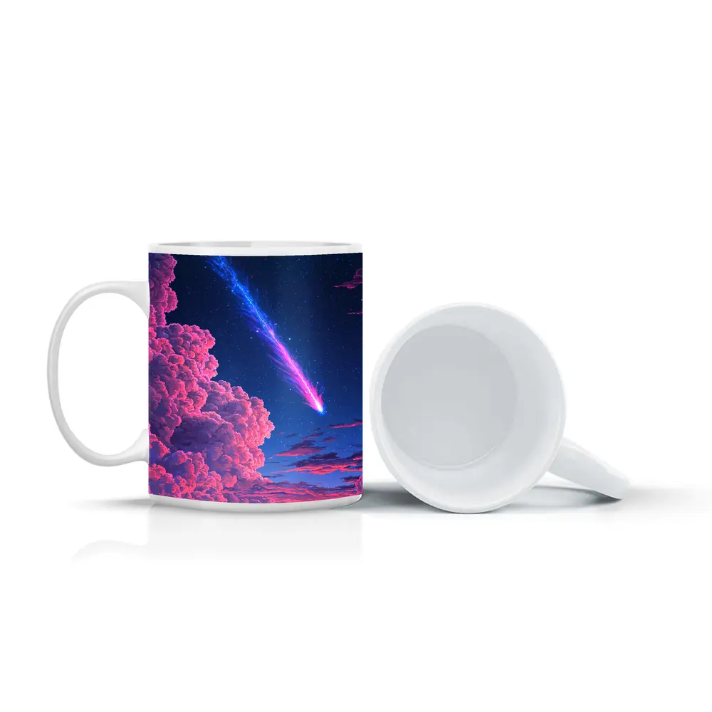 Pixel Art Comet Pink Night Sky – Mugs