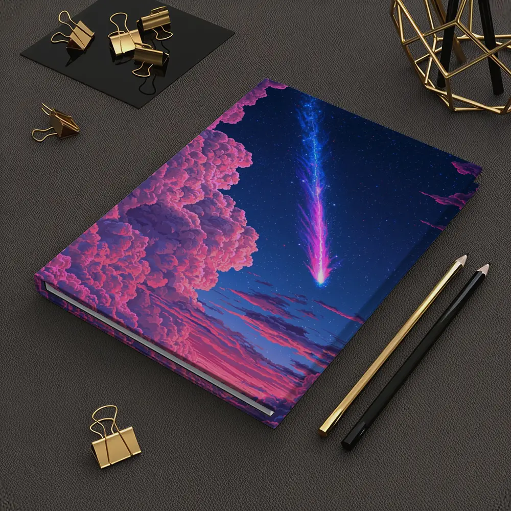 Pixel Art Comet Pink Night Sky – Notebooks