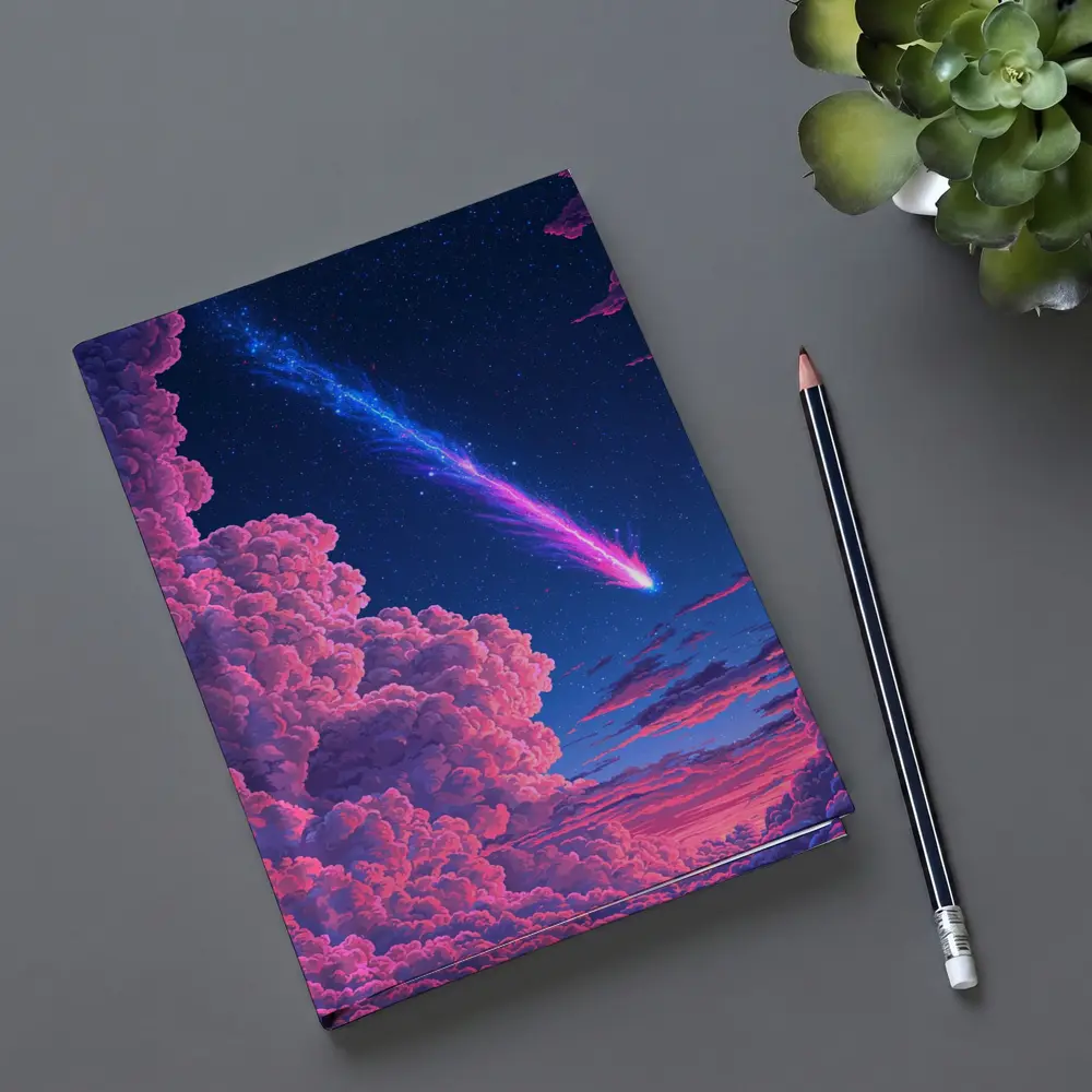 Pixel Art Comet Pink Night Sky – Notebooks