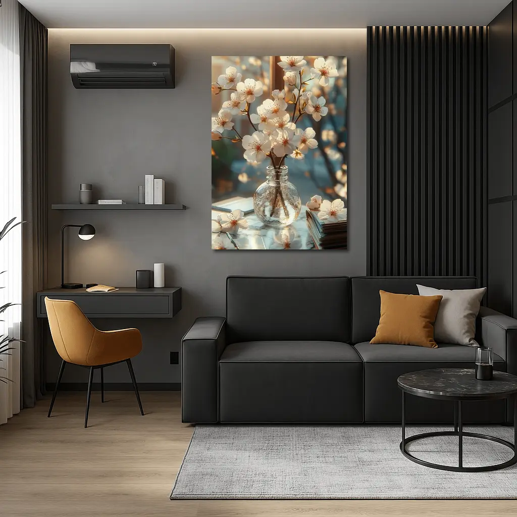 Cherry Blossom Branches Glass Vase Warm Light – Wall Art