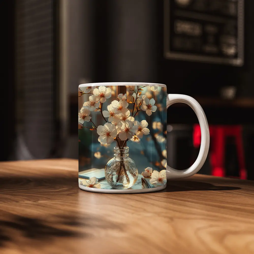 Cherry Blossom Branches Glass Vase Warm Light – Mugs