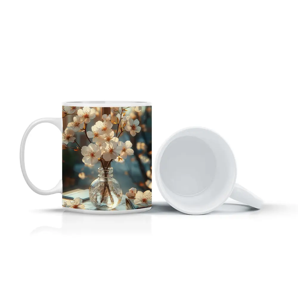 Cherry Blossom Branches Glass Vase Warm Light – Mugs