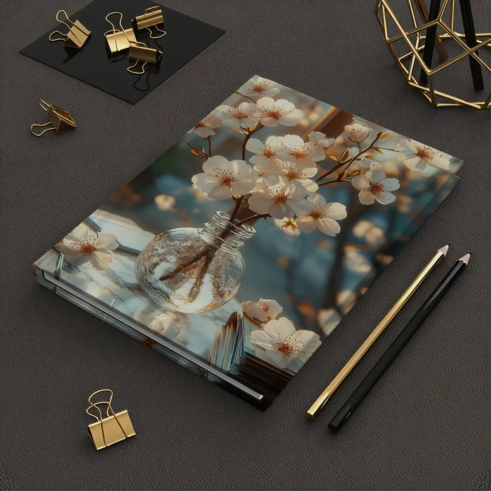 Cherry Blossom Branches Glass Vase Warm Light – Notebooks