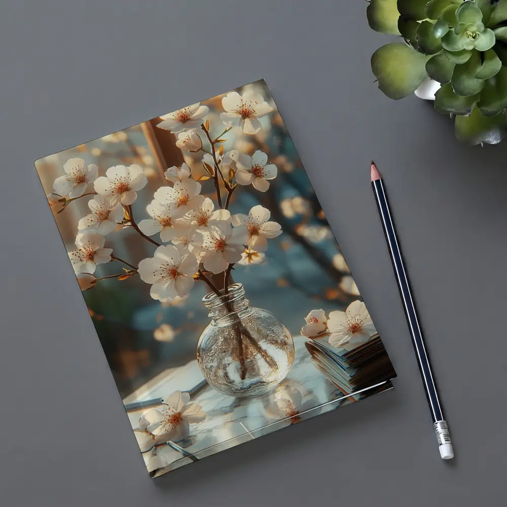 Cherry Blossom Branches Glass Vase Warm Light – Notebooks