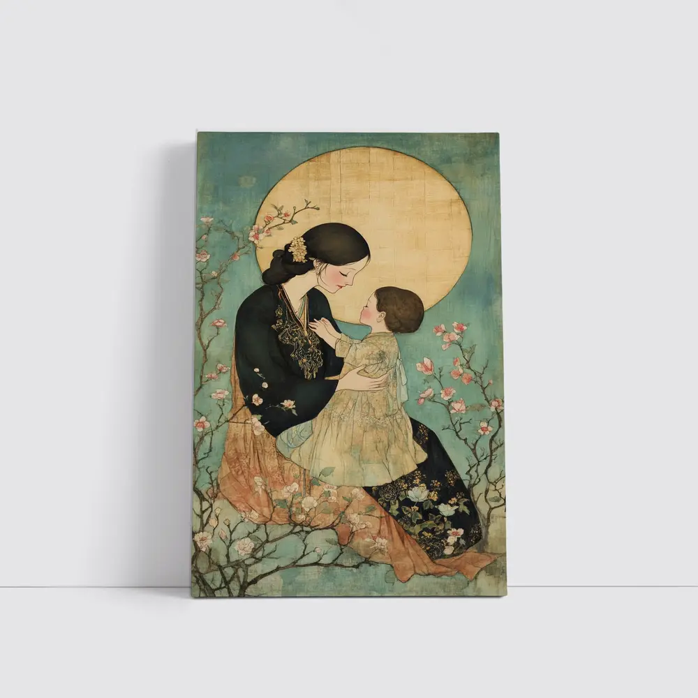 Mother and Child Cherry Blossom Japanese Art – Wall Art