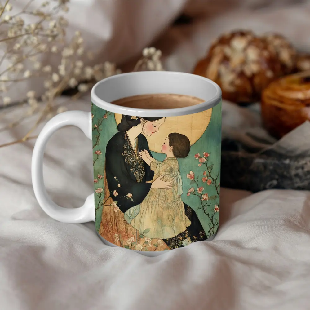 Mother and Child Cherry Blossom Japanese Art – Mugs