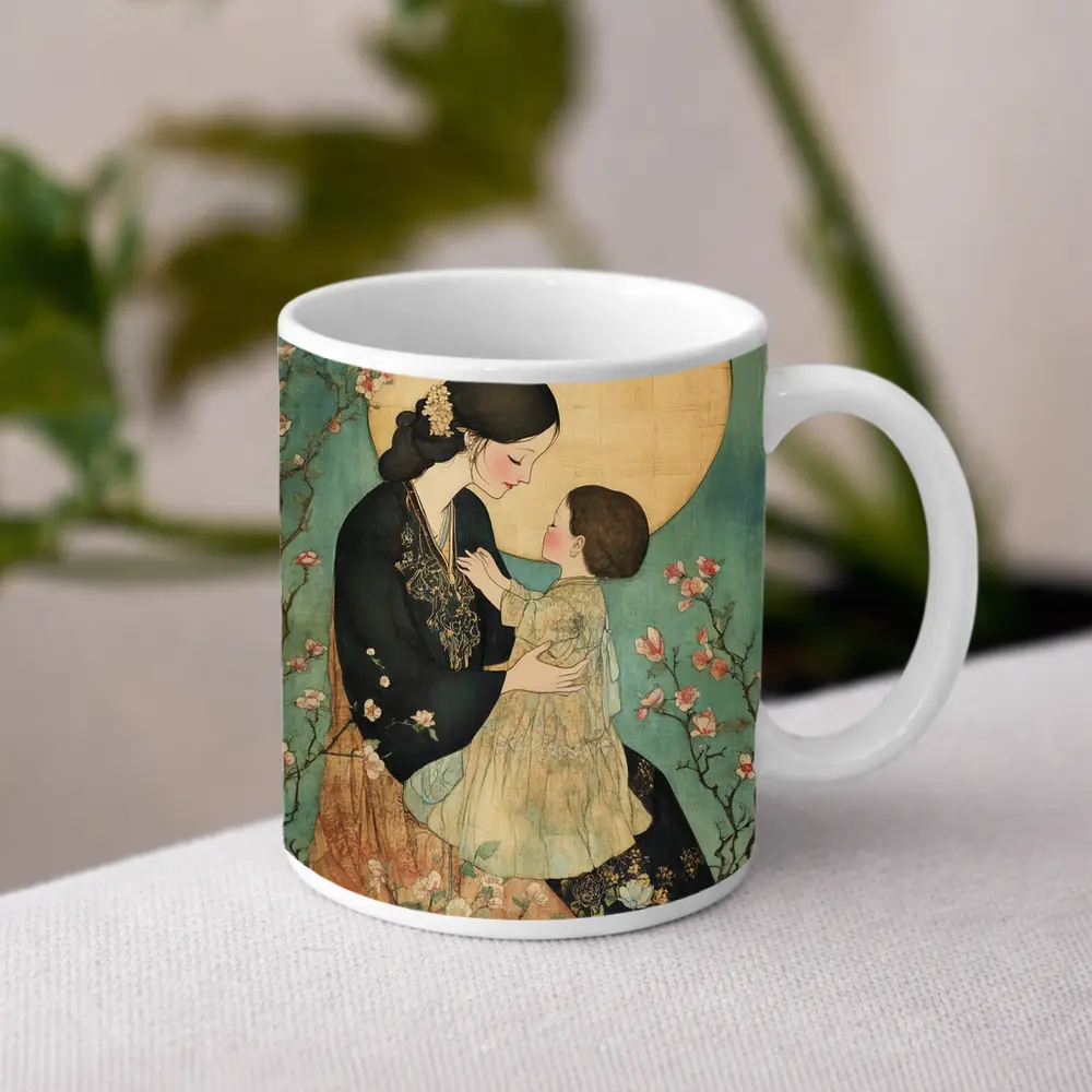 Mother and Child Cherry Blossom Japanese Art – Mugs