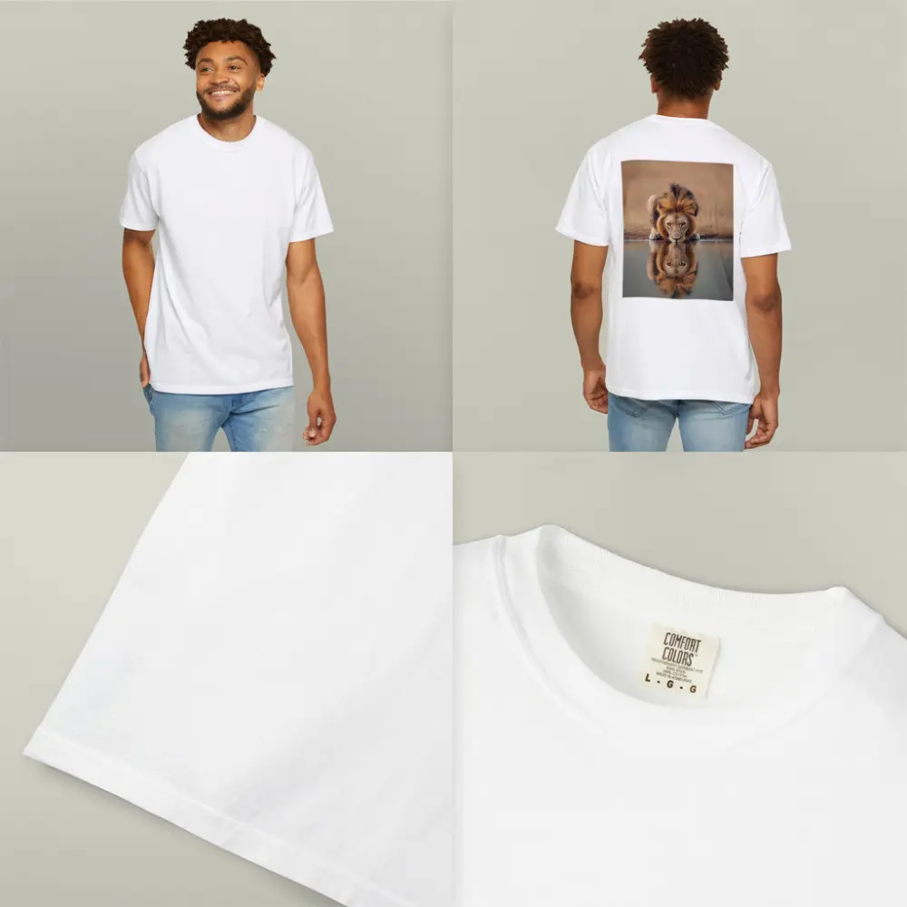 Male Lion Drinking Water Reflection African Savanna – T-Shirts