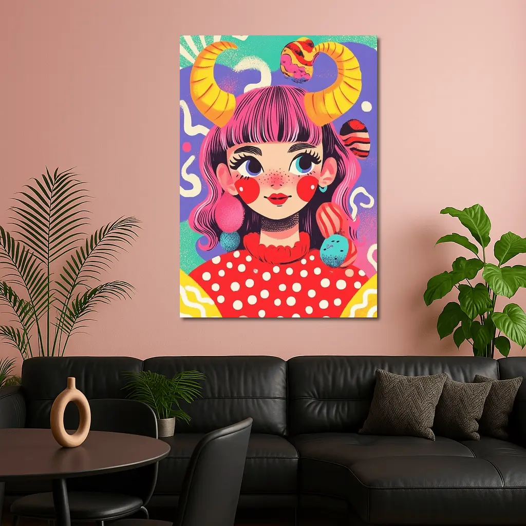 Taurus Girl Colorful Pop Art Illustration – Wall Art
