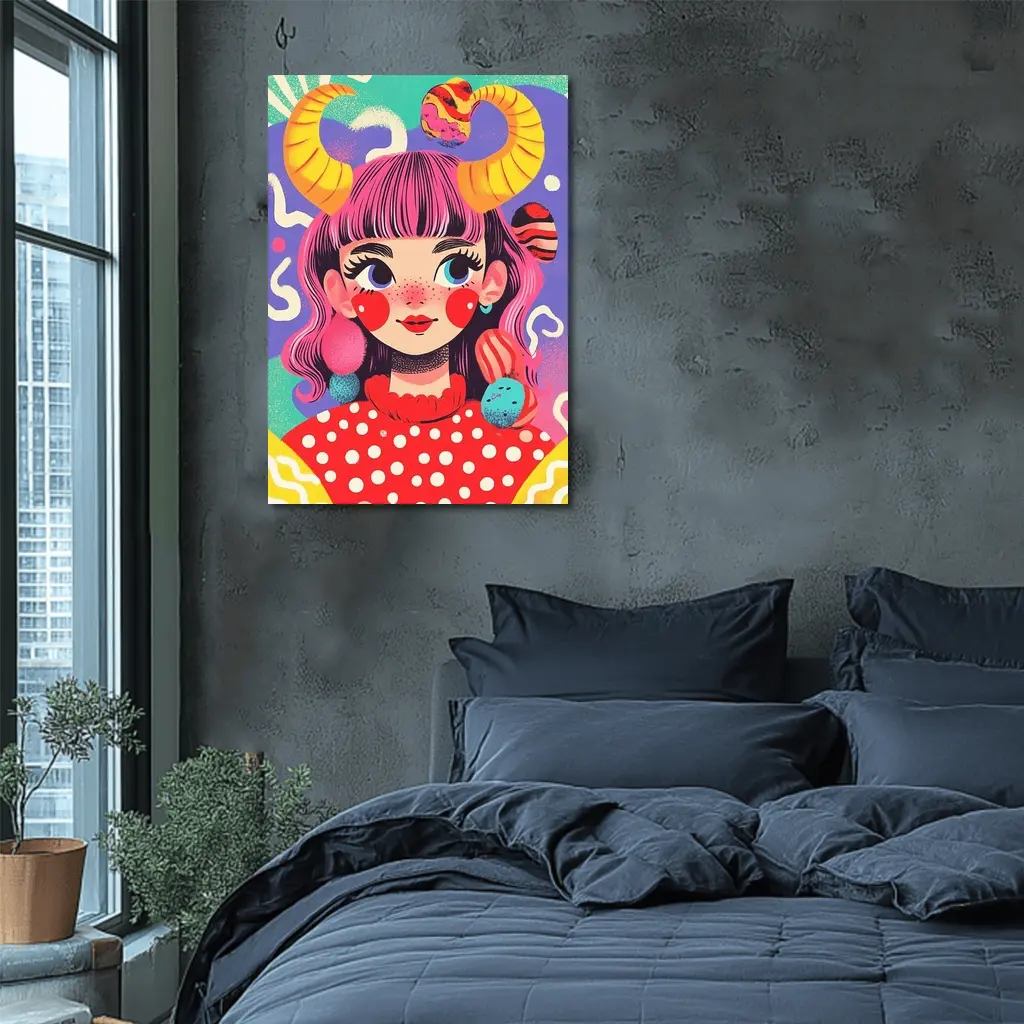 Taurus Girl Colorful Pop Art Illustration – Wall Art