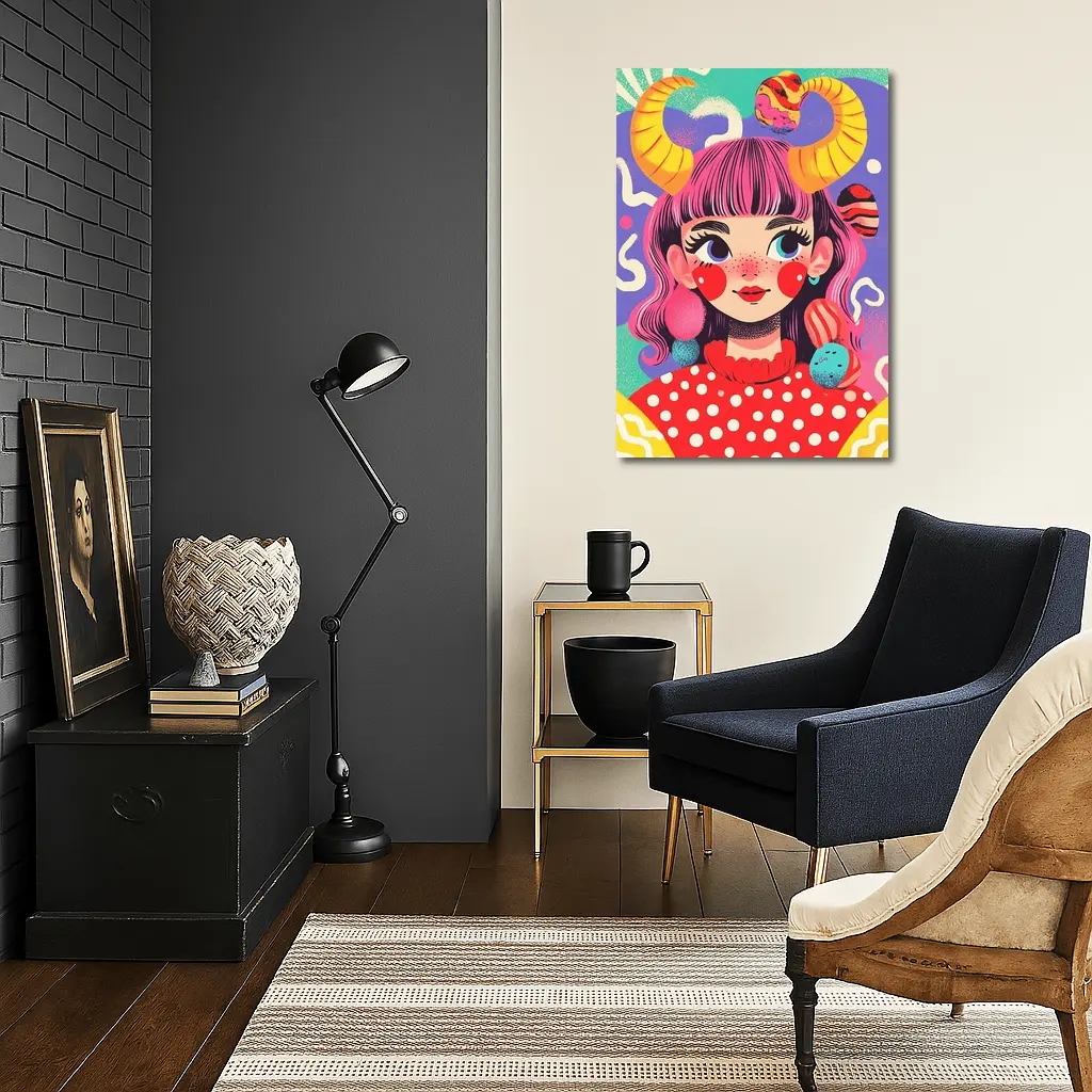 Taurus Girl Colorful Pop Art Illustration – Wall Art