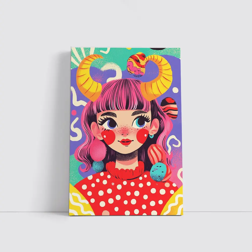 Taurus Girl Colorful Pop Art Illustration – Wall Art