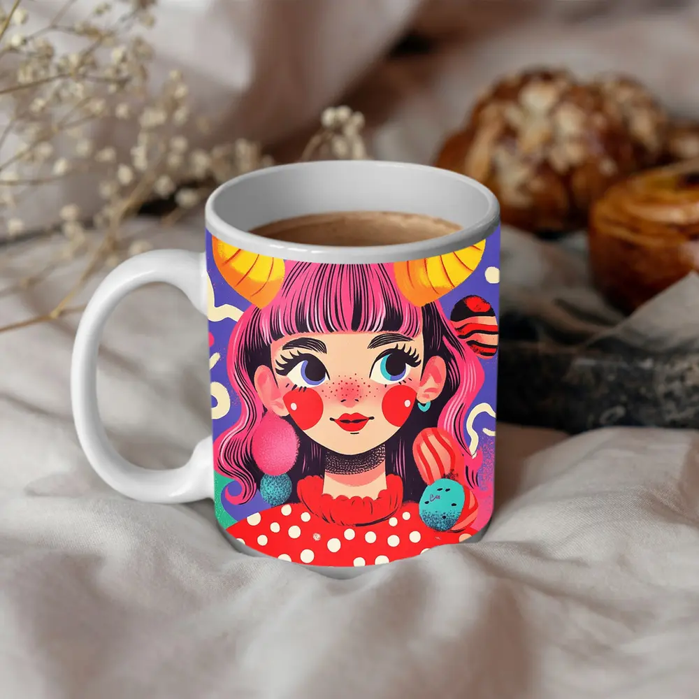 Taurus Girl Colorful Pop Art Illustration – Mugs