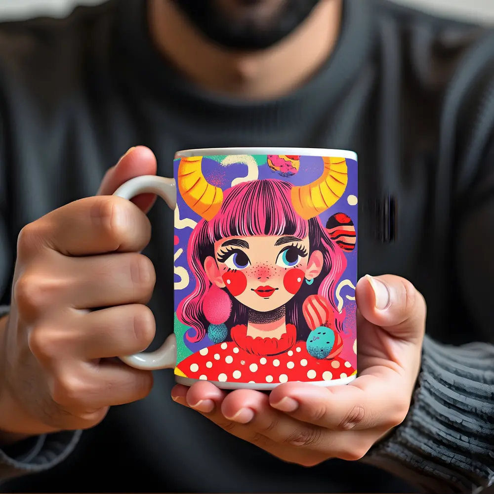 Taurus Girl Colorful Pop Art Illustration – Mugs
