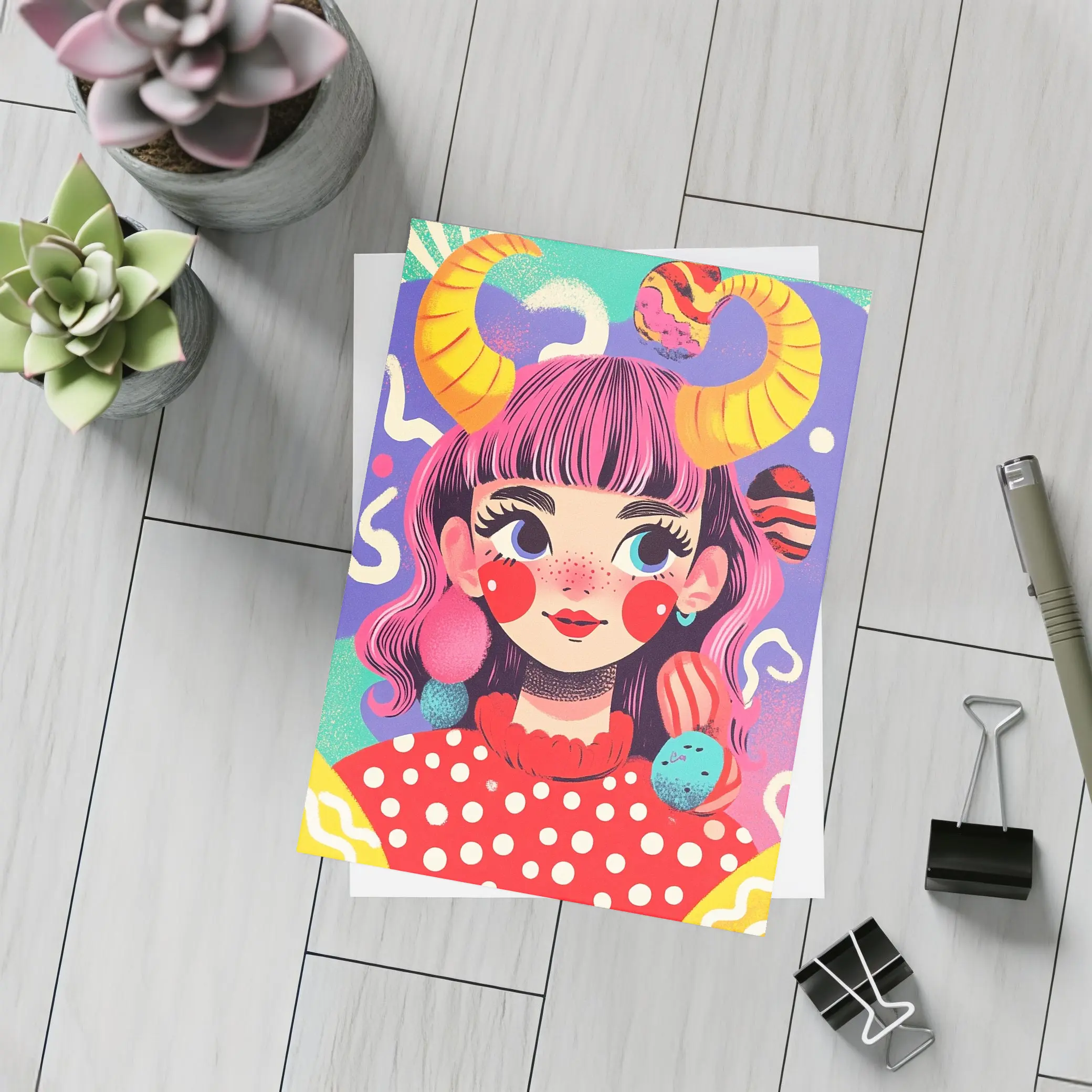Taurus Girl Colorful Pop Art Illustration – Postcards
