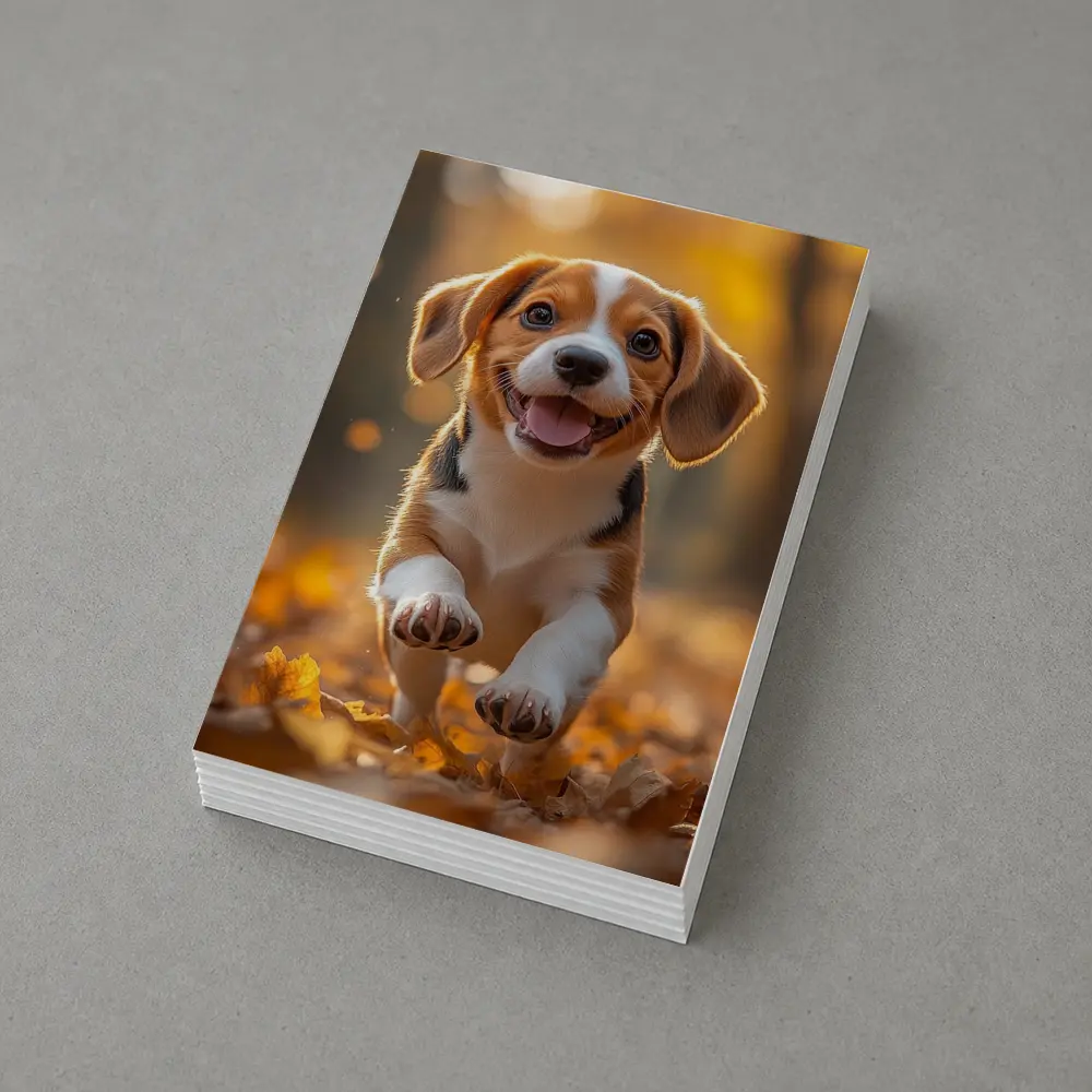 Beagle Puppy Running Autumn Leaves Forest – Postcards