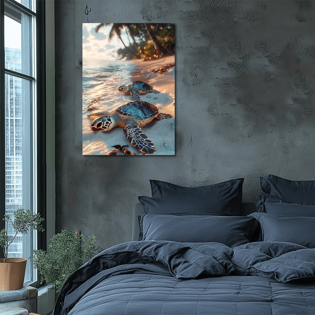 Sea Turtles Resting On Tropical Sandy Beach – Wall Art