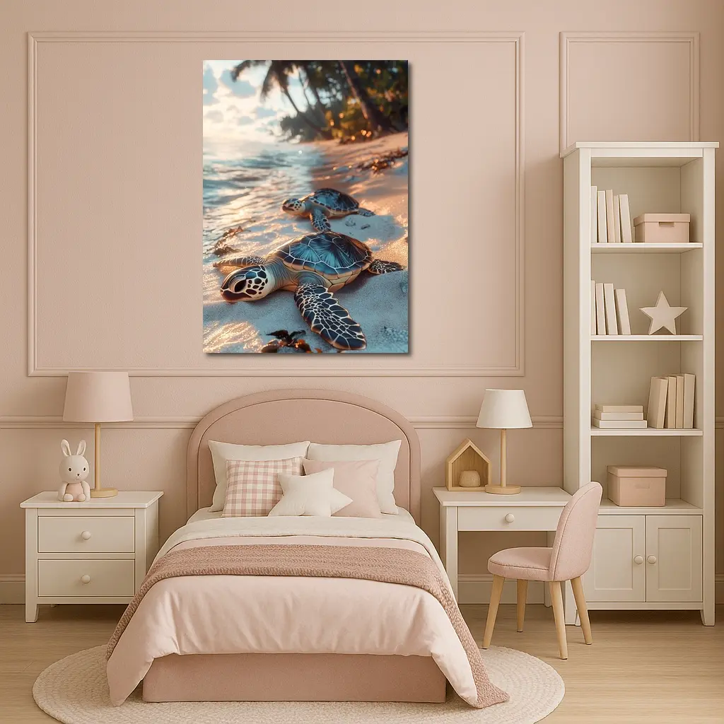 Sea Turtles Resting On Tropical Sandy Beach – Wall Art