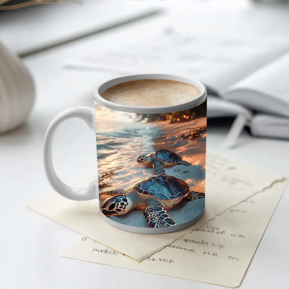 Sea Turtles Resting On Tropical Sandy Beach – Mugs