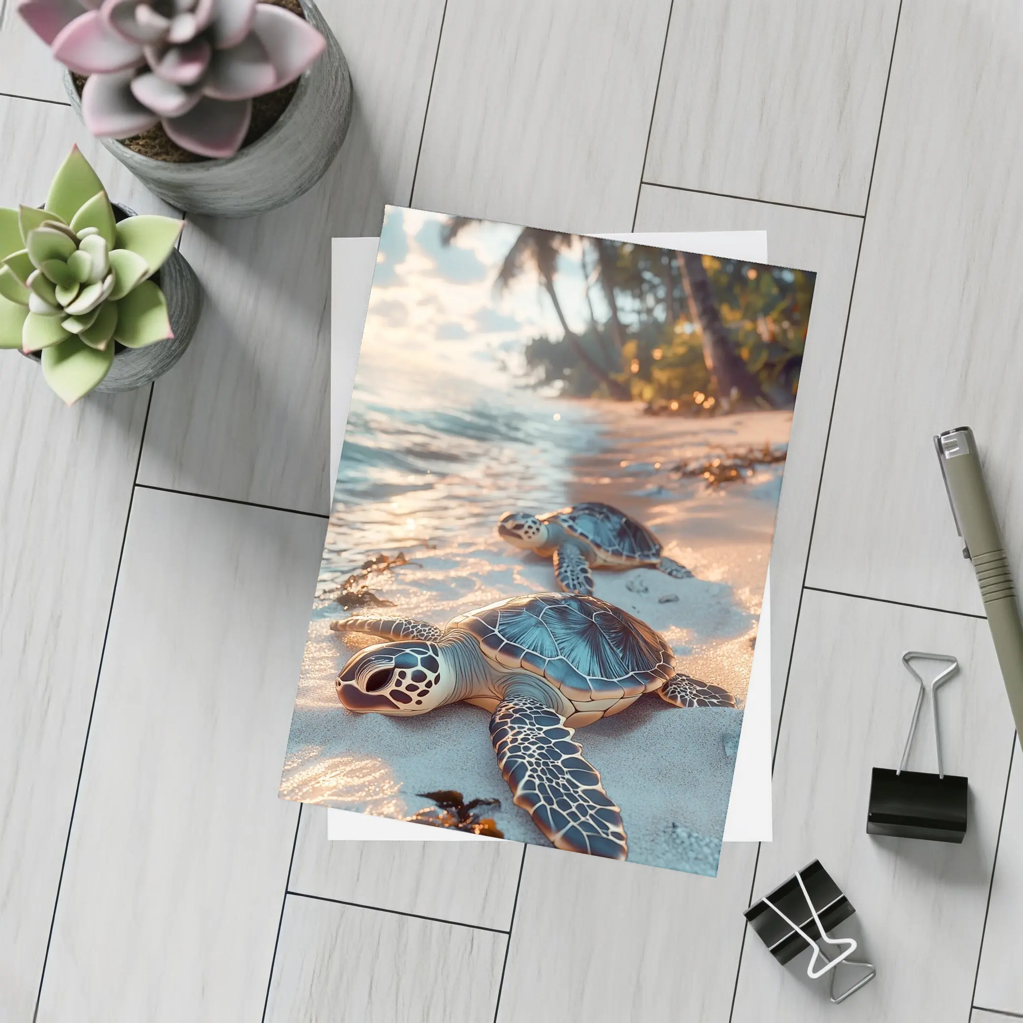 Sea Turtles Resting On Tropical Sandy Beach – Postcards