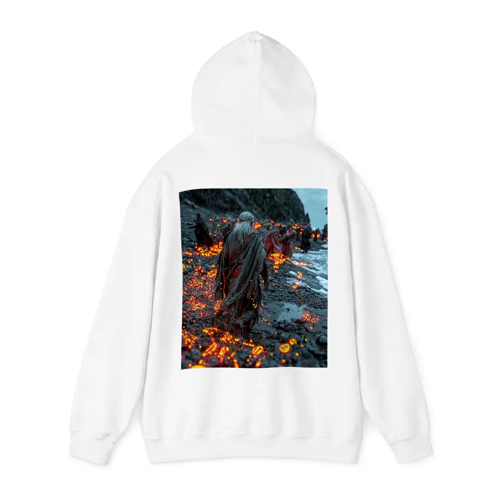 Robed Figures Walking Glowing Runic Dark Shore – Hoodies