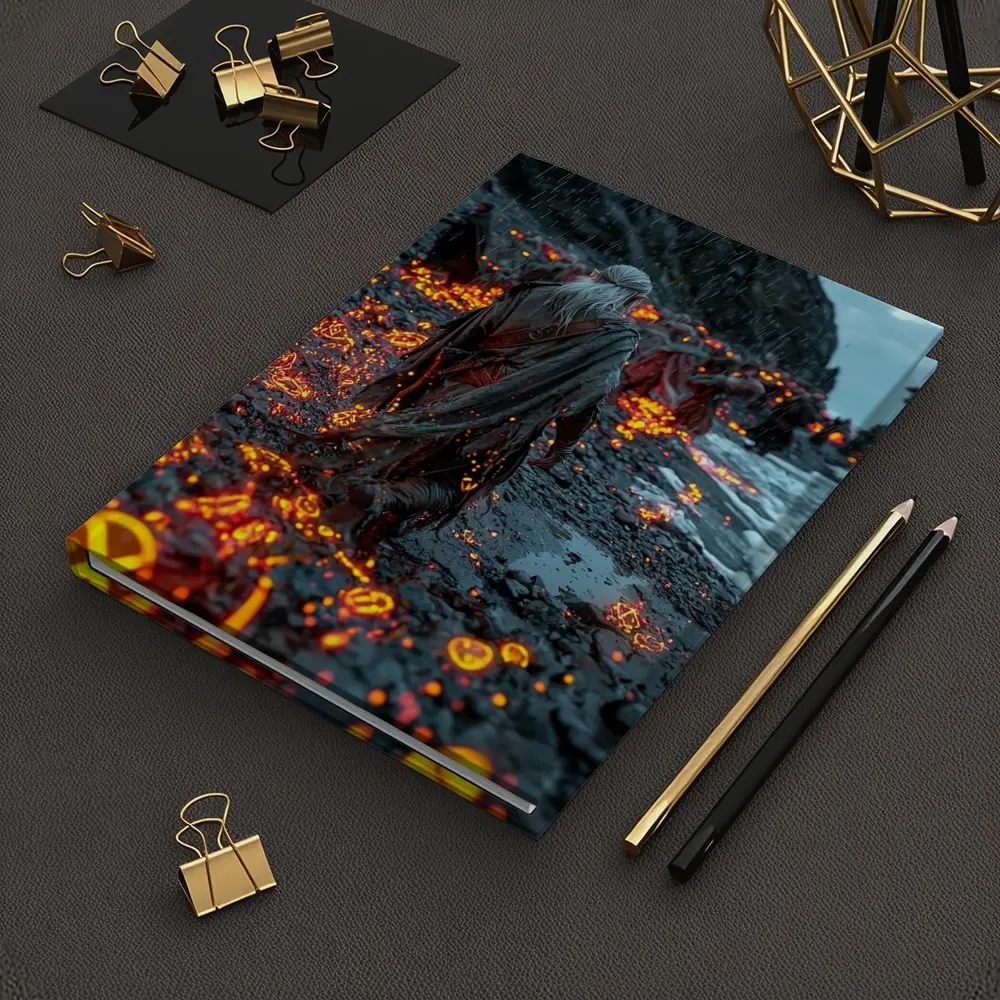 Robed Figures Walking Glowing Runic Dark Shore – Notebooks