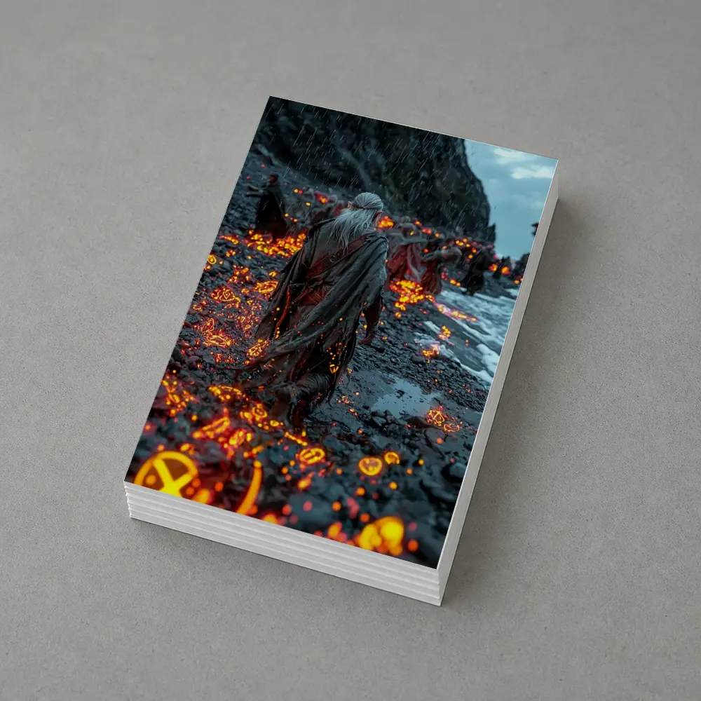 Robed Figures Walking Glowing Runic Dark Shore – Postcards