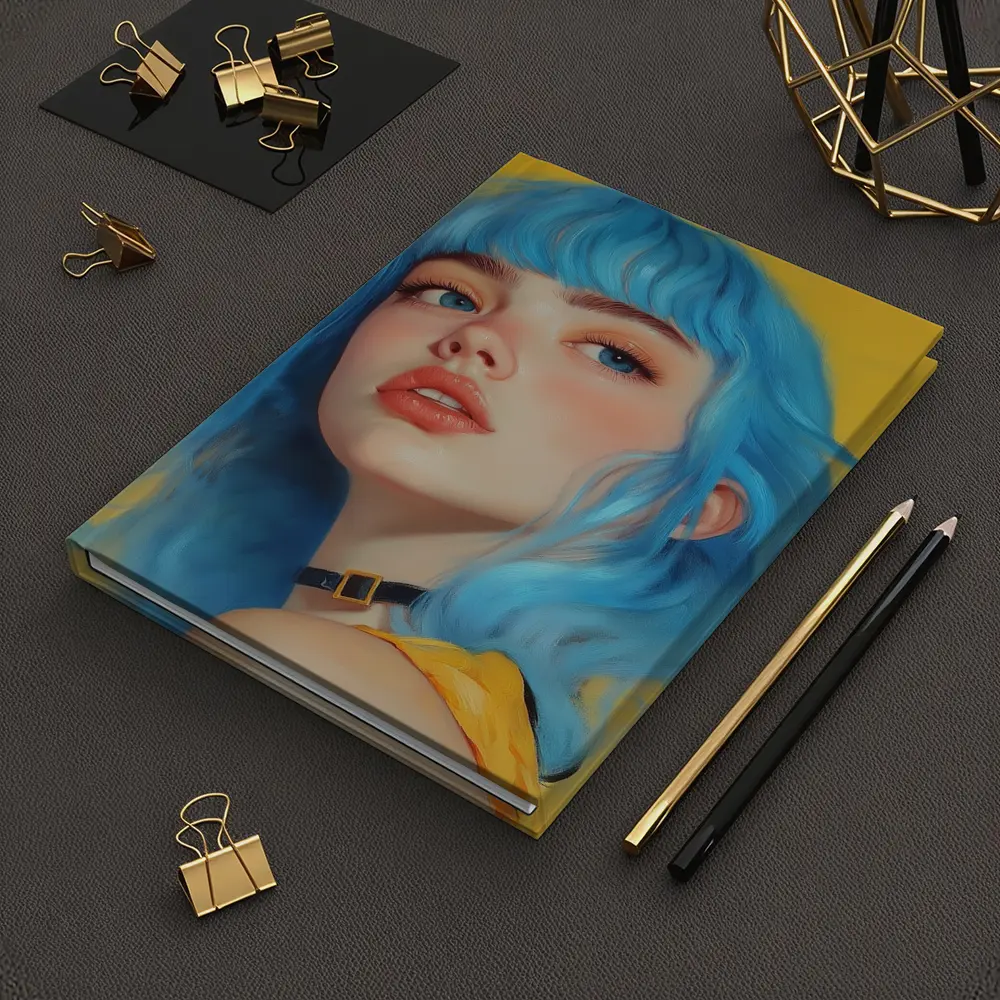 Blue Hair Girl Portrait Yellow Background – Notebooks