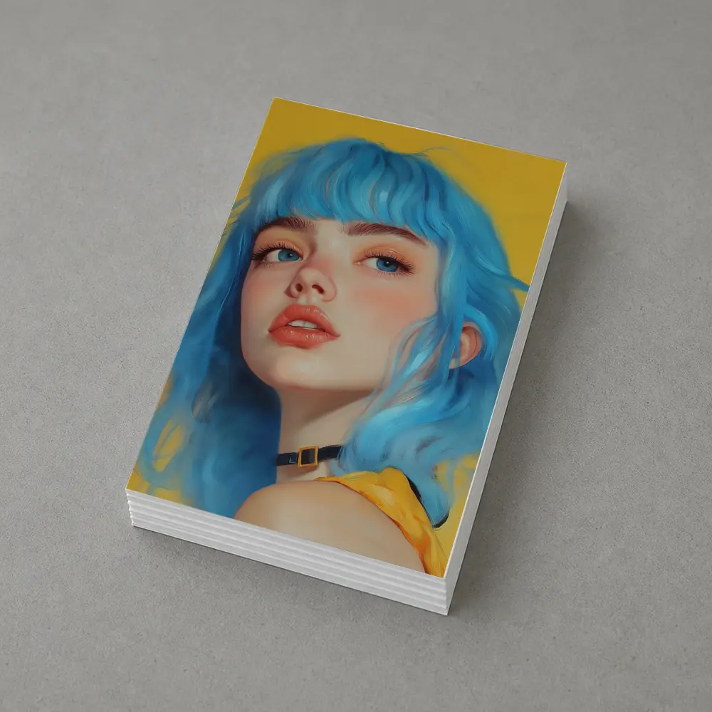 Blue Hair Girl Portrait Yellow Background – Postcards