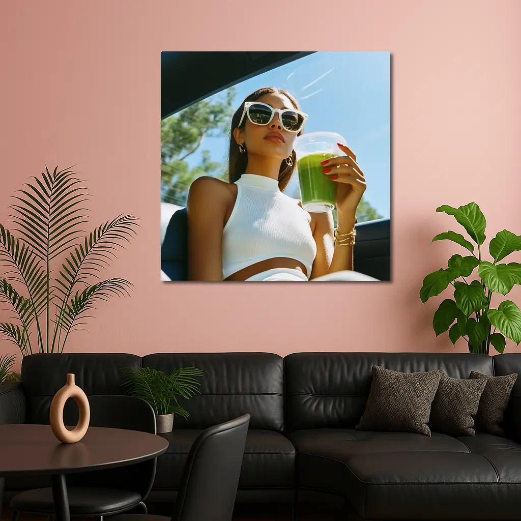Woman Sunglasses Green Juice Summer Car – Wall Art