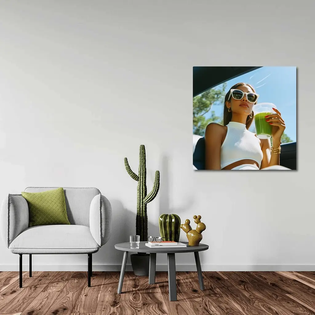 Woman Sunglasses Green Juice Summer Car – Wall Art
