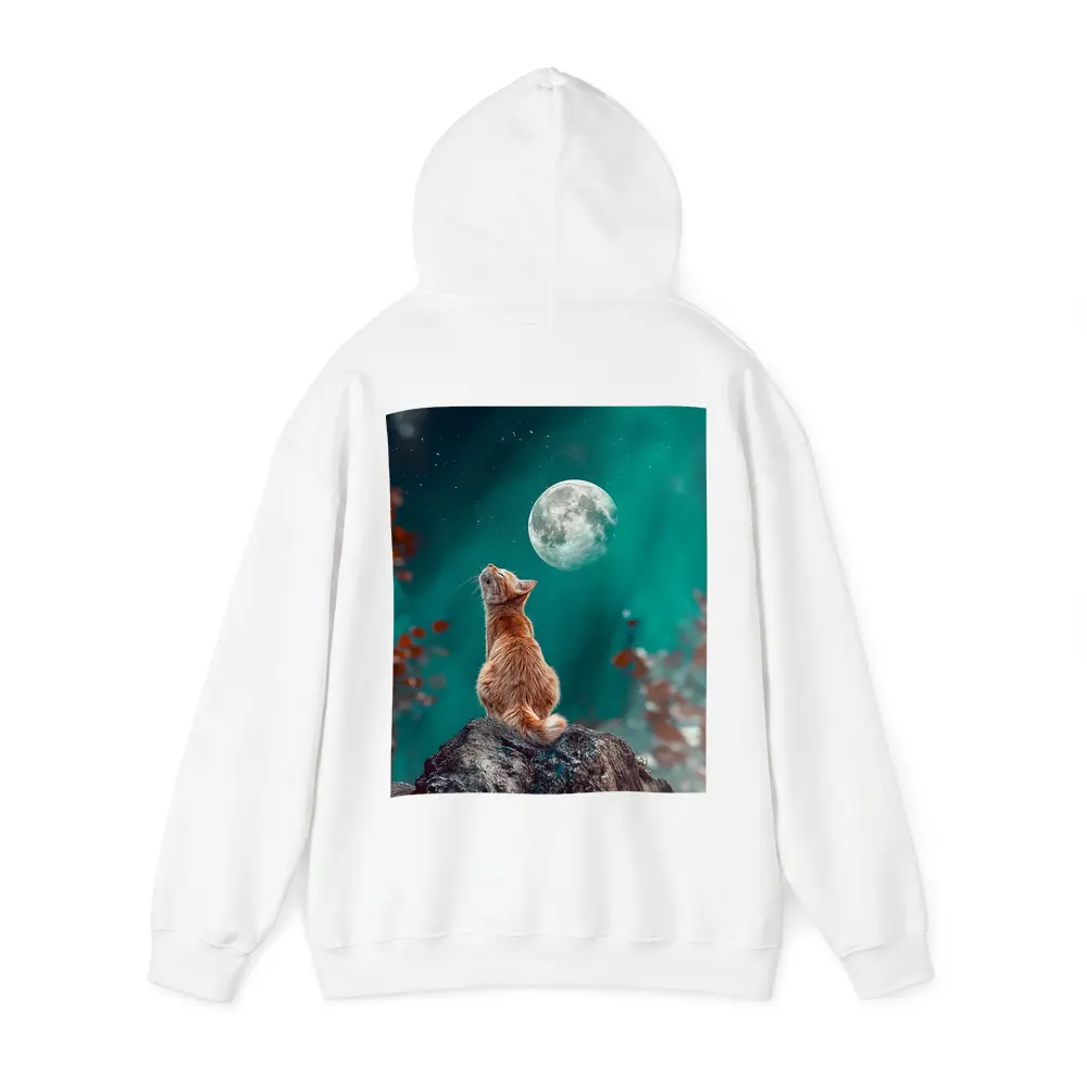 Orange Cat Gazing at Moon Night Sky – Hoodies