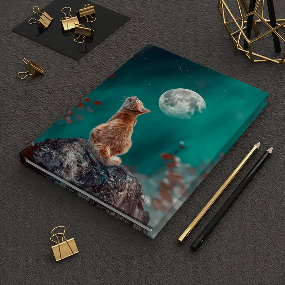 Orange Cat Gazing at Moon Night Sky – Notebooks
