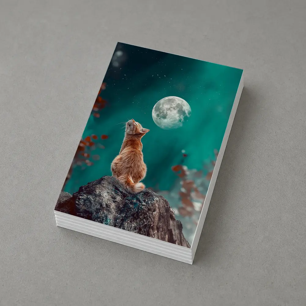 Orange Cat Gazing at Moon Night Sky – Postcards