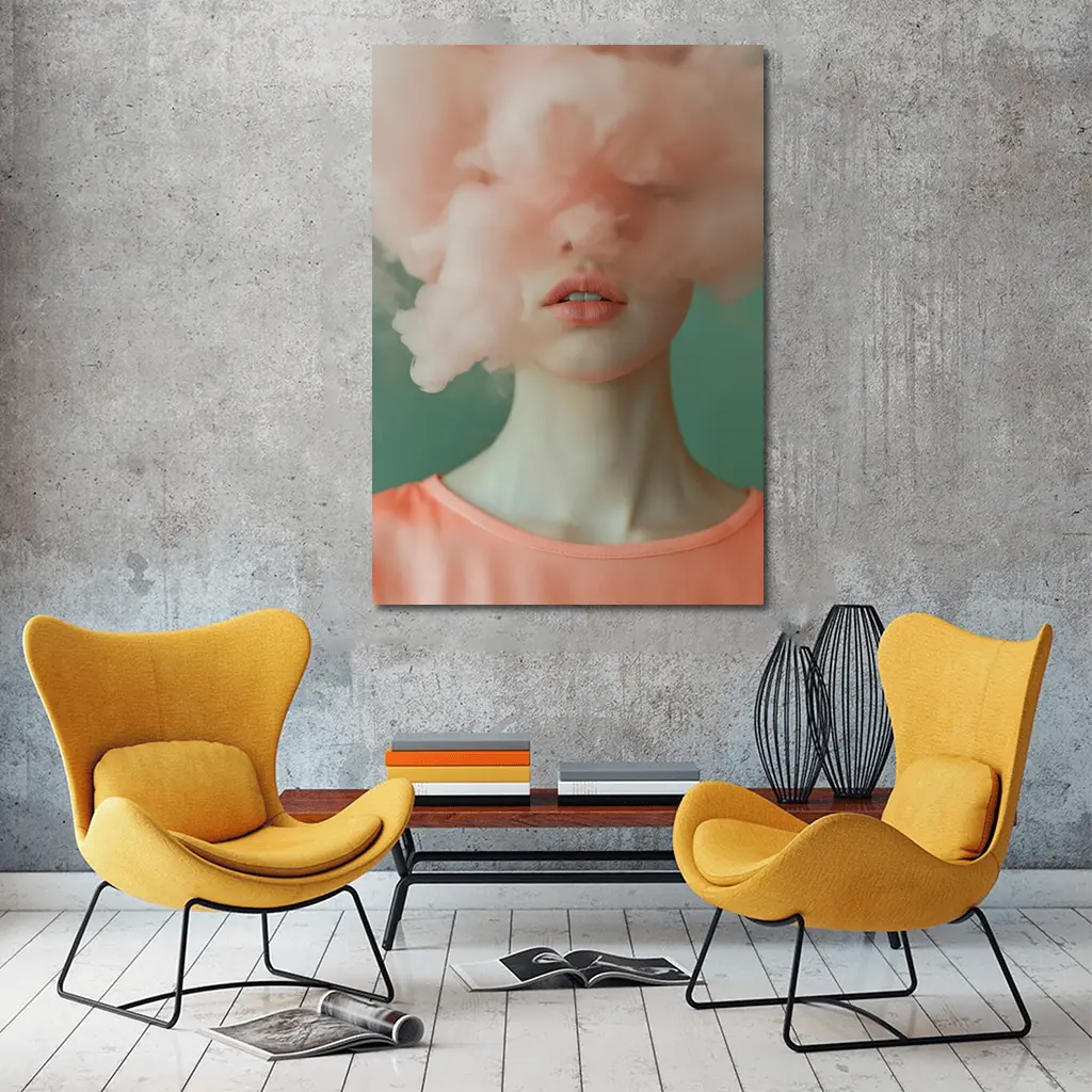 Woman Face Hidden Behind Pink Cloud – Wall Art